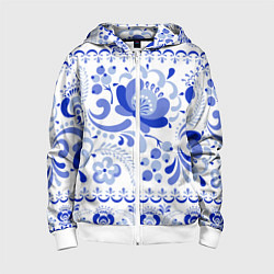 Толстовка на молнии детская Гжель 2, цвет: 3D-белый