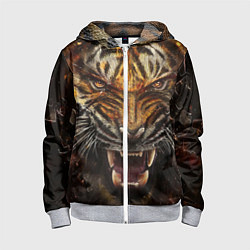 Толстовка на молнии детская Злобный тигр, цвет: 3D-меланж