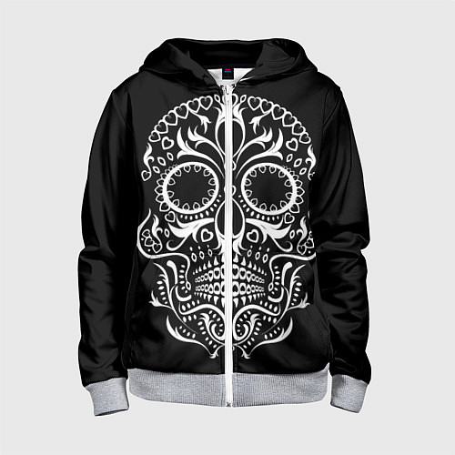 Детская толстовка на молнии Мексиканский череп на черном / 3D-Меланж – фото 1