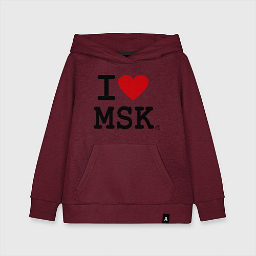 Детская толстовка-худи I love MSK / Меланж-бордовый – фото 1