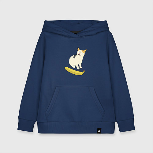 Детская толстовка-худи Cat no banana meme / Тёмно-синий – фото 1