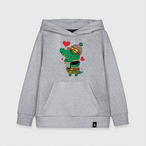 Детская толстовка-худи Модный крокодил / Меланж – фото 1