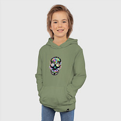 Толстовка детская хлопковая Flowers - Art skull, цвет: авокадо — фото 2