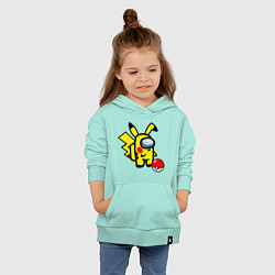 Толстовка детская хлопковая Among us Pikachu and Pokeball, цвет: мятный — фото 2