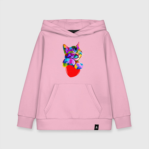 Детская толстовка-худи РАДУЖНЫЙ КОТИК RAINBOW KITTY / Светло-розовый – фото 1