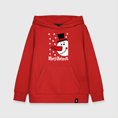 Детская толстовка-худи Merry Christmas: снеговик в шляпе / Красный – фото 1
