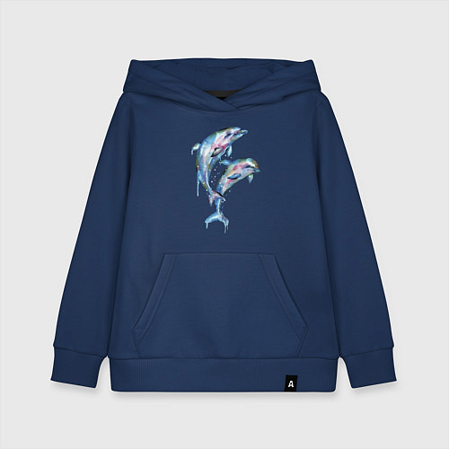 Детская толстовка-худи Dolphins Watercolour / Тёмно-синий – фото 1