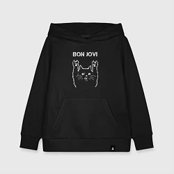 Толстовка детская хлопковая Bon Jovi Рок кот, цвет: черный