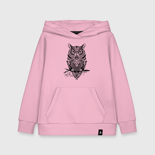 Детская толстовка-худи Черная сова в узорах / Светло-розовый – фото 1