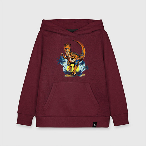 Детская толстовка-худи TYRANNOSAURUS IN PURSUIT / Меланж-бордовый – фото 1
