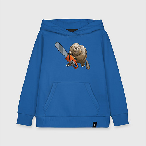 Детская толстовка-худи Бобер с бензопилой / Синий – фото 1
