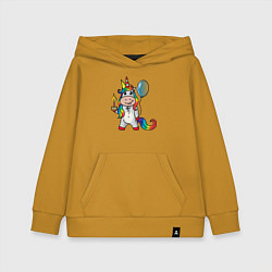 Толстовка детская хлопковая Праздничный единорог с тортиком, цвет: горчичный