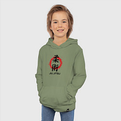 Толстовка детская хлопковая Jiu jitsu red splashes logo, цвет: авокадо — фото 2