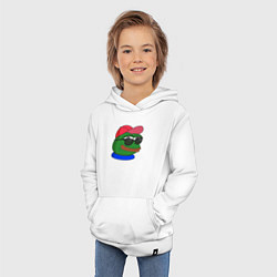 Толстовка детская хлопковая Лягушонок Пепе в очках и кепке модный, цвет: белый — фото 2