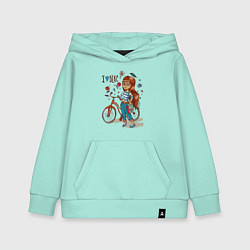 Толстовка детская хлопковая Девушка с велосипедом, цвет: мятный