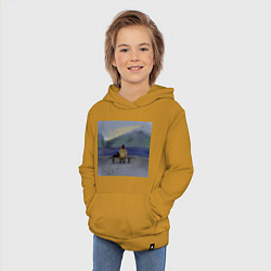 Толстовка детская хлопковая Арт Вид на маяк, цвет: горчичный — фото 2