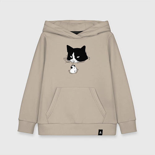 Детская толстовка-худи Кот сидит в воде и сторожит утёнка / Миндальный – фото 1