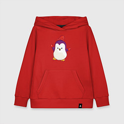 Толстовка детская хлопковая Пингвин в шапке, цвет: красный