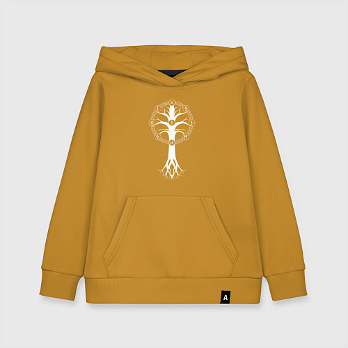Детская толстовка-худи Руны девяти миров - Иггдрасиль / Горчичный – фото 1