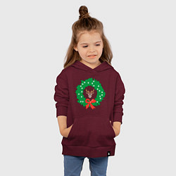 Толстовка детская хлопковая Рождественский венок с оленем, цвет: меланж-бордовый — фото 2