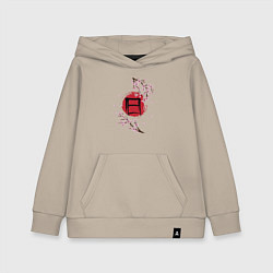 Толстовка детская хлопковая Цветущая сакура и красный круг с японским иероглиф, цвет: миндальный