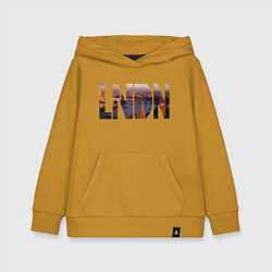 Толстовка детская хлопковая Достопримечательности Лондона, цвет: горчичный