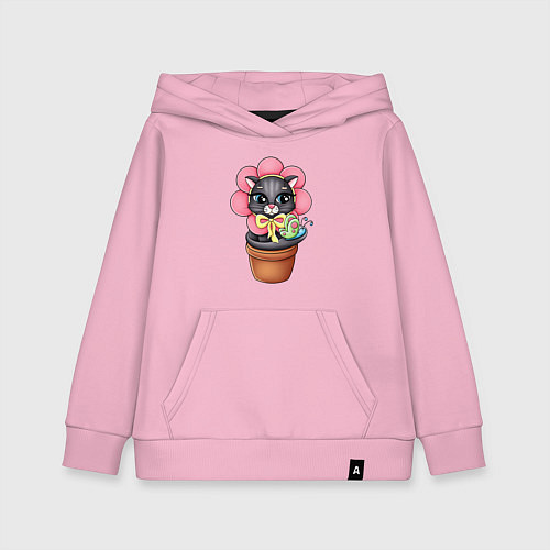 Детская толстовка-худи Кошка цветок / Светло-розовый – фото 1