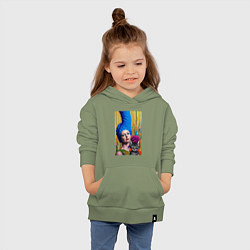 Толстовка детская хлопковая Мардж Симпсон с кошкой - нейросеть - art, цвет: авокадо — фото 2