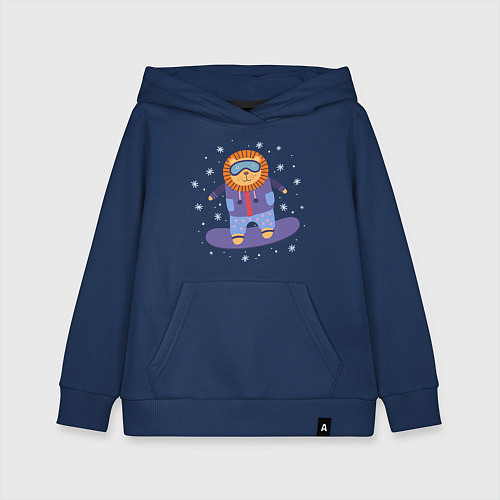 Детская толстовка-худи Лев-сноубордист / Тёмно-синий – фото 1