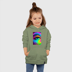 Толстовка детская хлопковая Глаз - нейросеть - поп-арт - неон, цвет: авокадо — фото 2