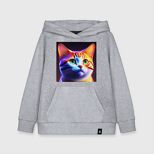 Детская толстовка-худи Милый котик с большими глазами / Меланж – фото 1