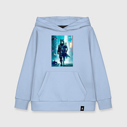Толстовка детская хлопковая Крутой волчара - киберпанк, цвет: мягкое небо