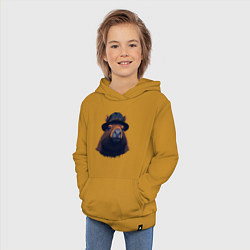 Толстовка детская хлопковая Портрет капибары в шляпе, цвет: горчичный — фото 2