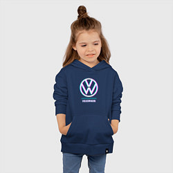 Толстовка детская хлопковая Значок Volkswagen в стиле glitch, цвет: тёмно-синий — фото 2