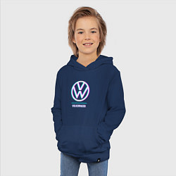Толстовка детская хлопковая Значок Volkswagen в стиле glitch, цвет: тёмно-синий — фото 2