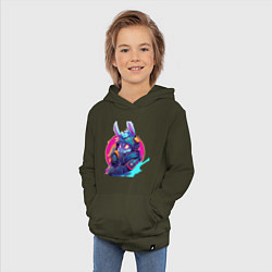 Толстовка детская хлопковая Заяц в неоновом свете, цвет: хаки — фото 2