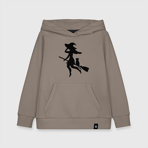 Детская толстовка-худи Ведьмочка и кот на метле / Утренний латте – фото 1