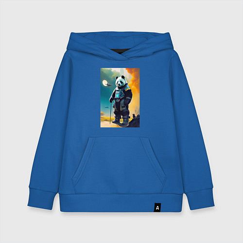 Детская толстовка-худи Cool panda - cyberpunk - neural network / Синий – фото 1