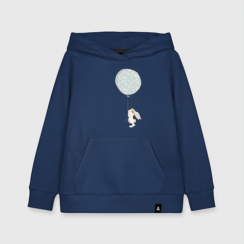 Детская толстовка-худи Милый кролик с шариком в цветочек / Тёмно-синий – фото 1