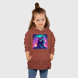 Толстовка детская хлопковая Енот на фоне неонового города, цвет: кирпичный — фото 2