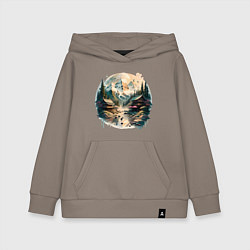 Толстовка детская хлопковая Японские дома на фоне гор в стиле моротай, цвет: утренний латте