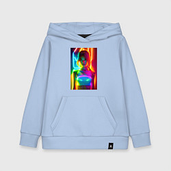 Толстовка детская хлопковая Japanese girl - neon glow - neural network, цвет: мягкое небо
