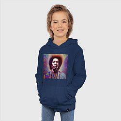 Толстовка детская хлопковая Jimi Hendrix digital glitch art, цвет: тёмно-синий — фото 2