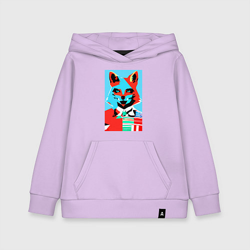 Детская толстовка-худи Морда лисы - поп-арт - нейросеть / Лаванда – фото 1
