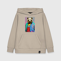 Толстовка детская хлопковая Мишутка в модном прикиде - поп-арт - нейросеть, цвет: миндальный