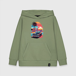 Толстовка детская хлопковая Автомобиль на пляже, цвет: авокадо