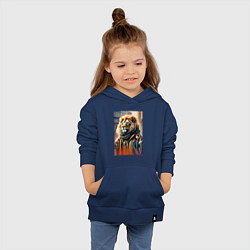 Толстовка детская хлопковая Лев в драной куртке - хиппи, цвет: тёмно-синий — фото 2