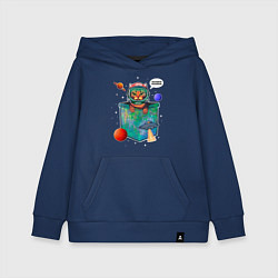 Толстовка детская хлопковая Кот космонавт в кармане, цвет: тёмно-синий