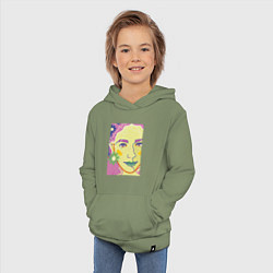Толстовка детская хлопковая Женский портрет с полевыми цветами, цвет: авокадо — фото 2