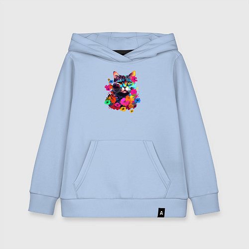 Детская толстовка-худи Котик в цветах - нейросеть / Мягкое небо – фото 1